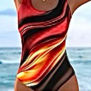Women's Orange and Black Swirl One-Piece Swimsuit. Size  L. NWT.